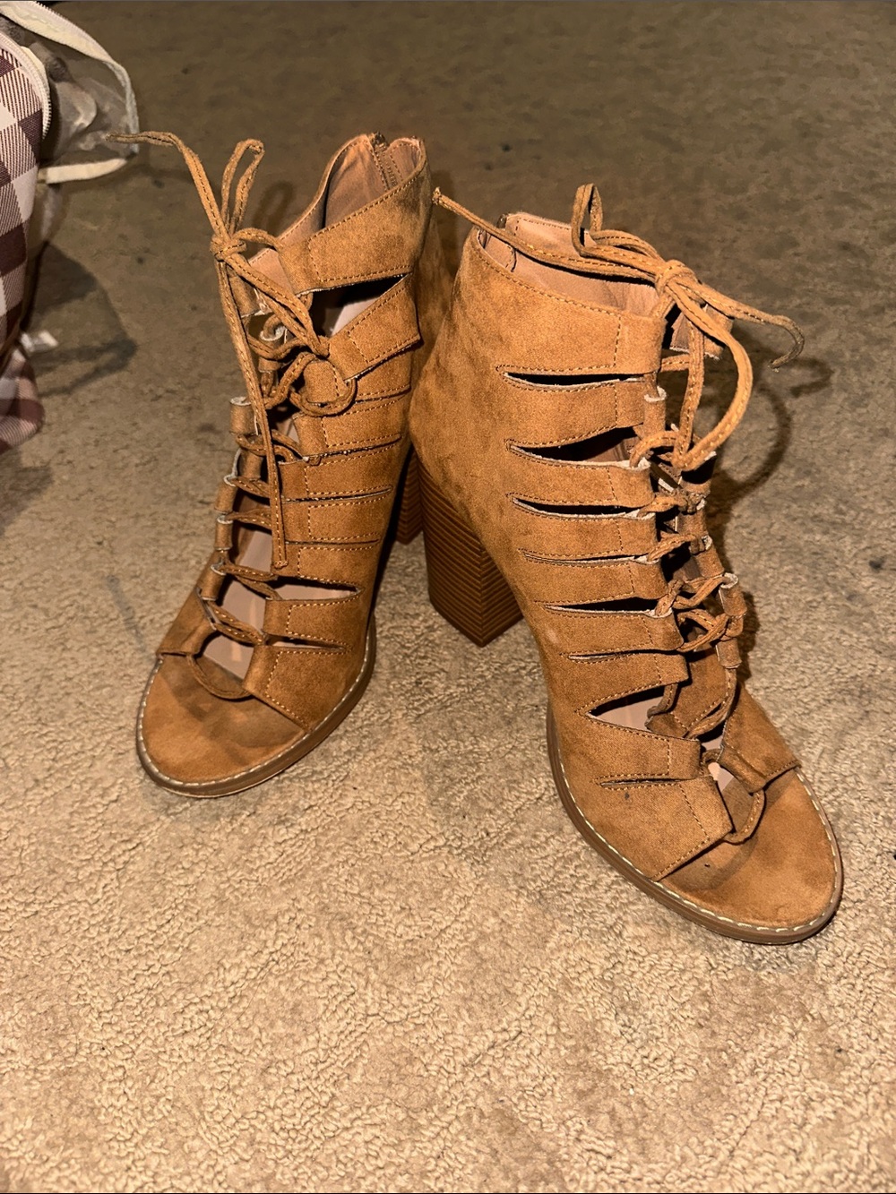 Altard State Tan Lace-Up Block Heel Sandals